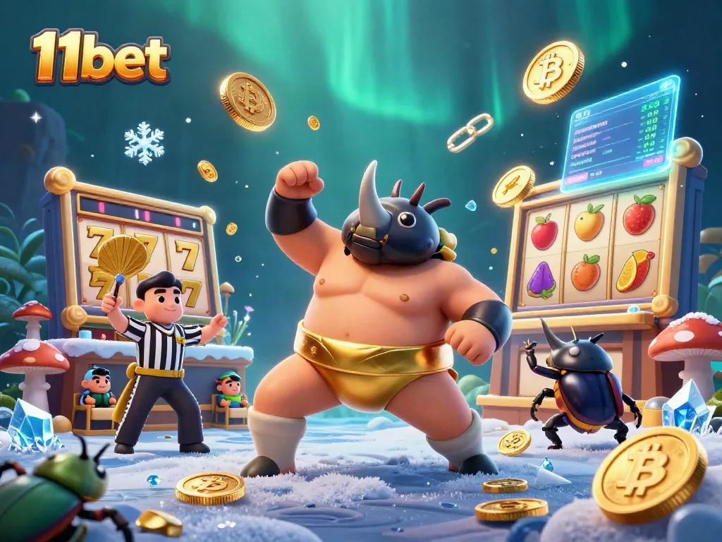 Join 11bet's thrilling casino experience with a vibrant 3D illustration showcasing exciting game elements.