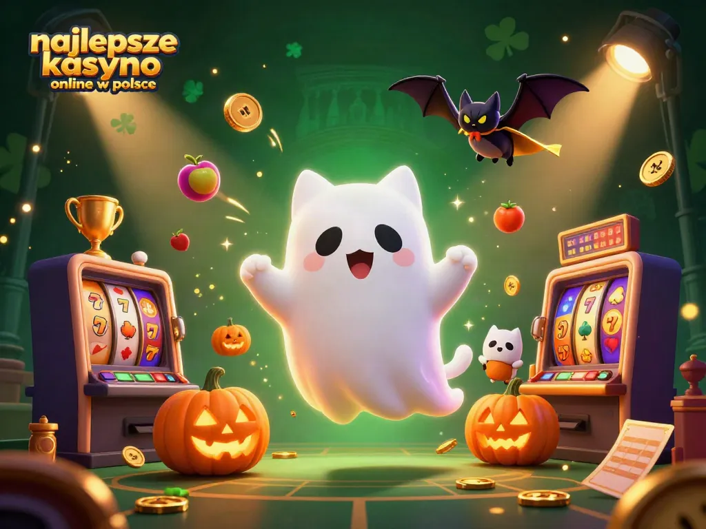 Experience a thrilling scene at najlepsze kasyno online w polsce with a ghost cat and gambling elements.
