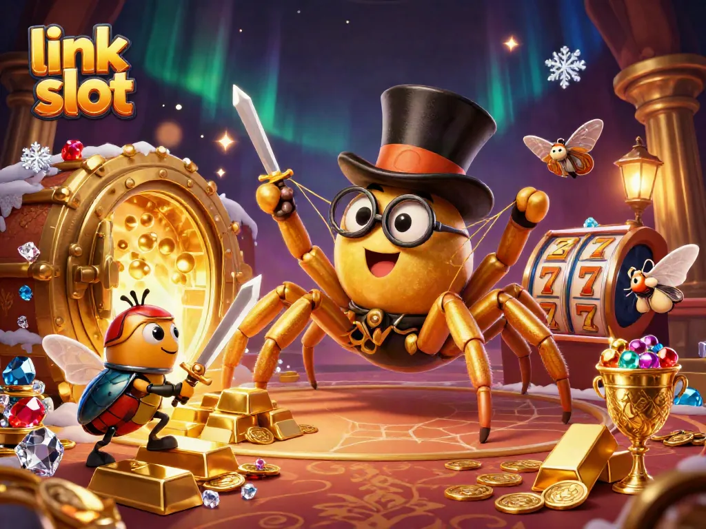 Engage with the exciting world of link slot gaming in this energetic casino-themed scene.