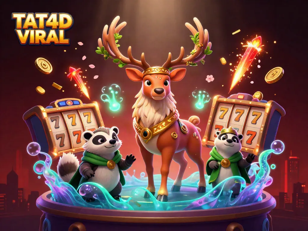 Experience TAT4D VIRAL with vibrant slot games and mythical characters in a captivating casino scene.