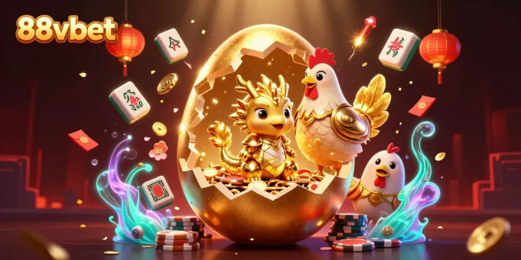 Experience the thrilling world of 88vbet with a captivating gold dragon and poker chips amidst Chinese themed decor.