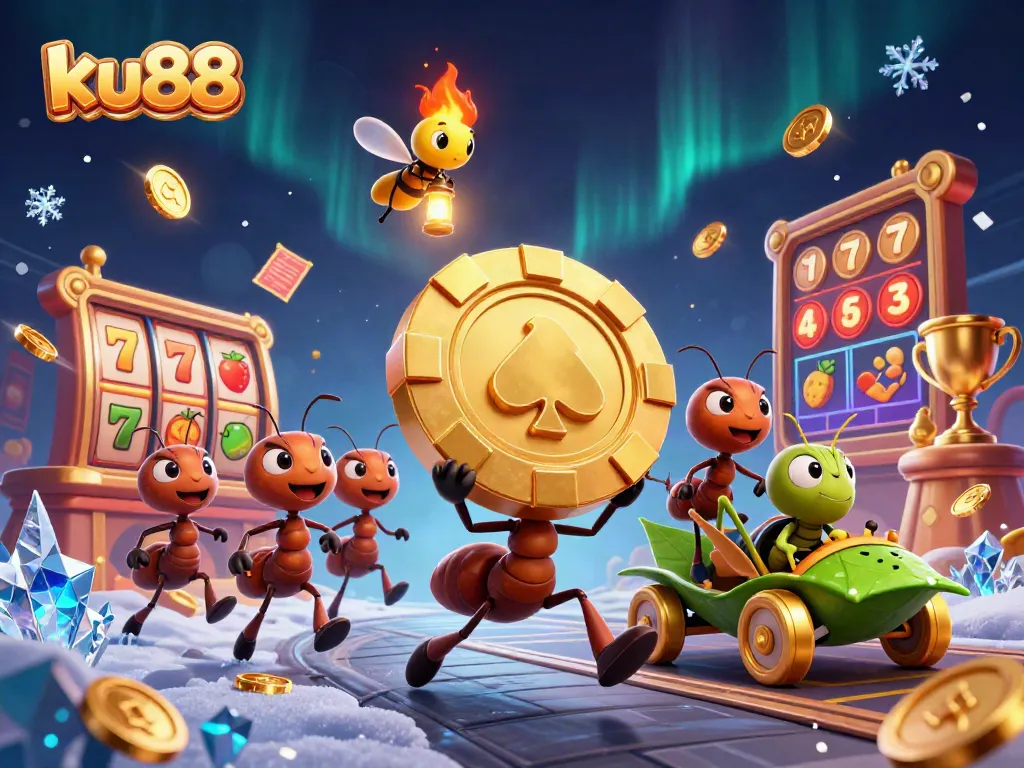 ku88 team of ants playing slots and embarking on a casino heist adventure
