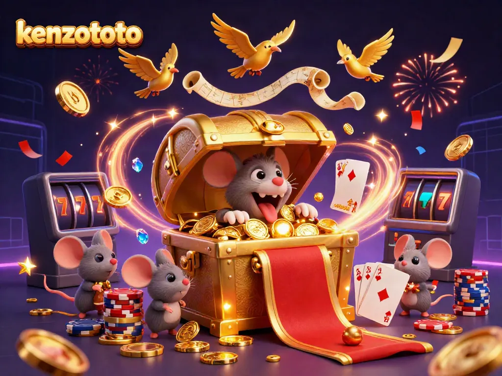 Experience thrilling victories at KENZOTOTO, where adventurous mice encounter a golden treasure chest and chance to win big!