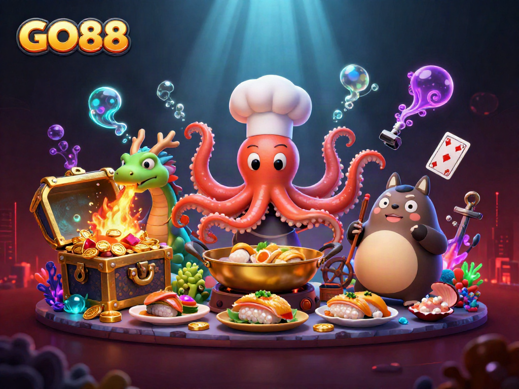 Experience thrilling gaming action with GO88, showcasing vibrant characters in a dynamic casino scene.