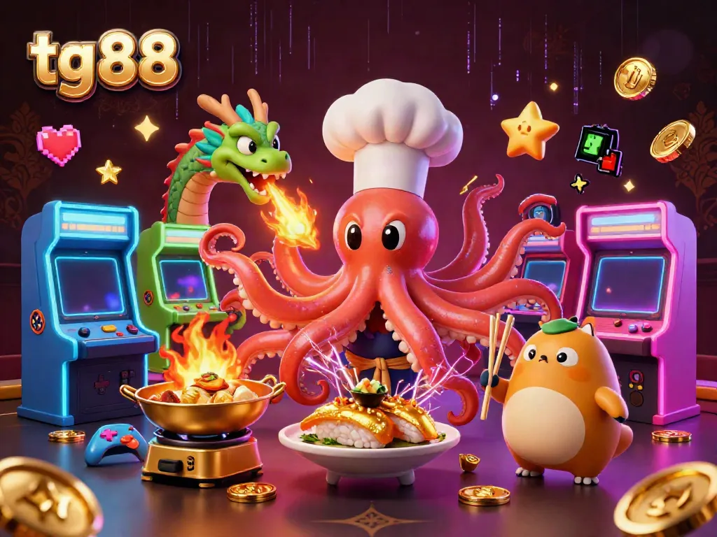Engage in fun casino games with tg 88's characters, showcasing vibrant arcade elements and dynamic action.
