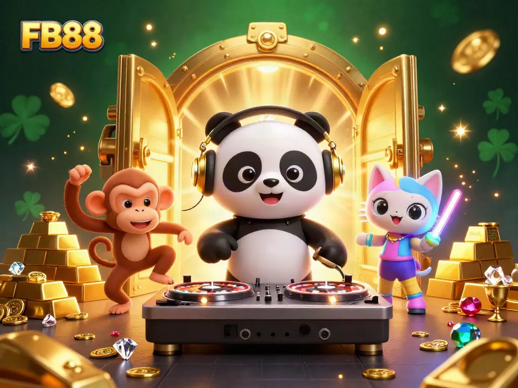 FB88 promotes exhilarating slots gameplay with vibrant characters and dazzling casino treasures.