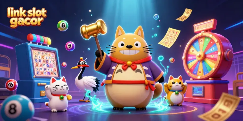 Temukan link slot gacor dengan tampilan slot realistis dan karakter yang menyenangkan dalam ilustrasi 3D.