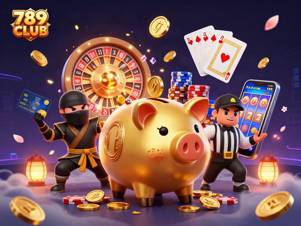 Join the excitement at 789CLUB with dynamic casino action captured in a vibrant 3D illustration.