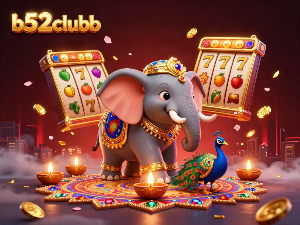 B82clubb showcases fun slot gameplay with an ornate elephant and vibrant decor
