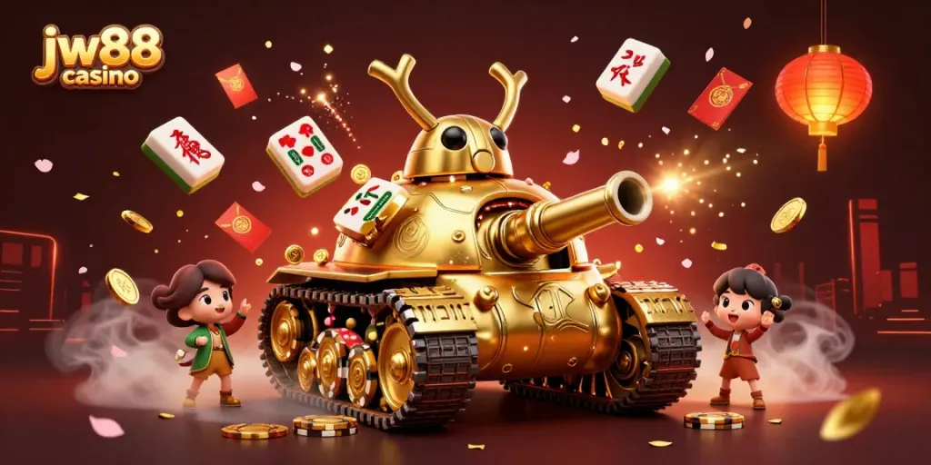 Experience the excitement of jw88 casino with a vibrant 3D scene featuring a golden beetle tank casino.