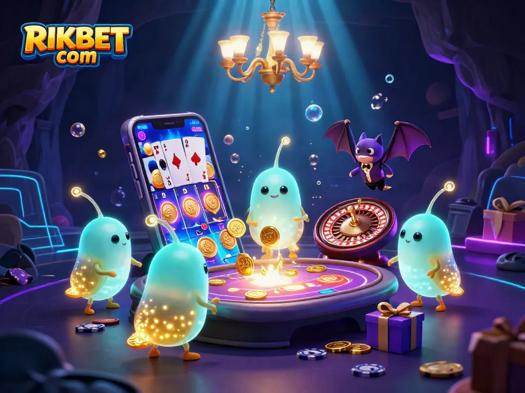 Experience the thrill of gaming at RIKBET com with vibrant glowworms lighting up a digital casino scene.