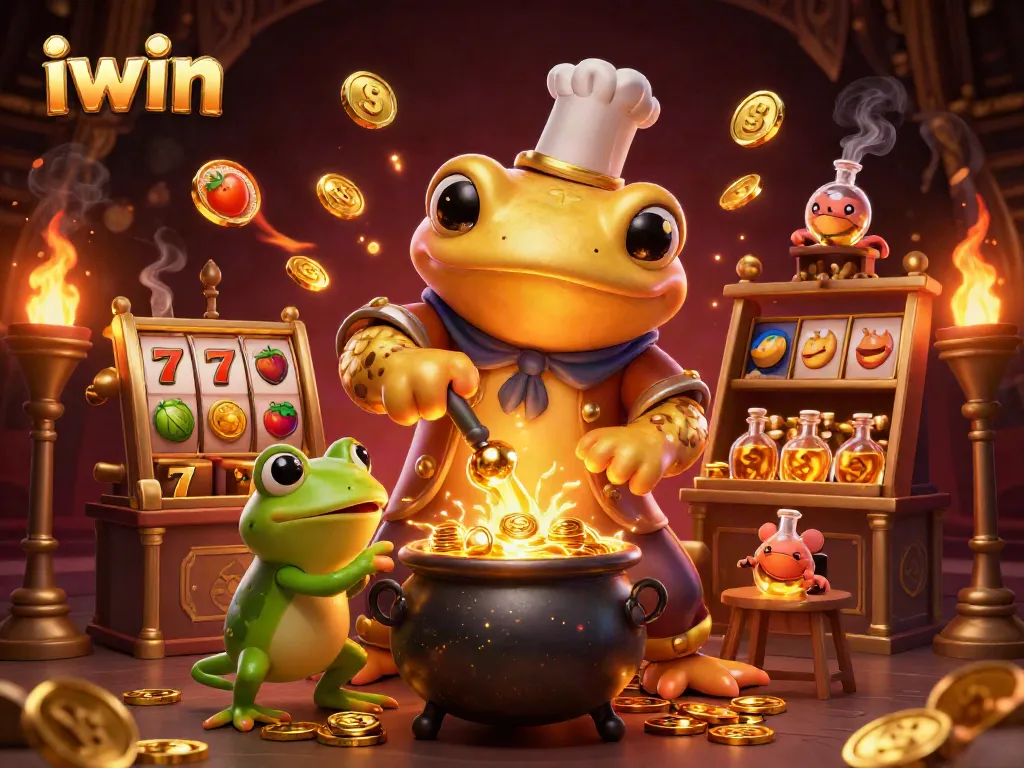 iwin ignites excitement with a golden salamander alchemist amidst dynamic slot reels, treasures, and energy.