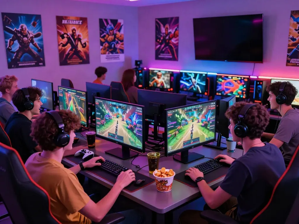 Kilat404 gaming hub scene showing friends enjoying multiplayer games together.