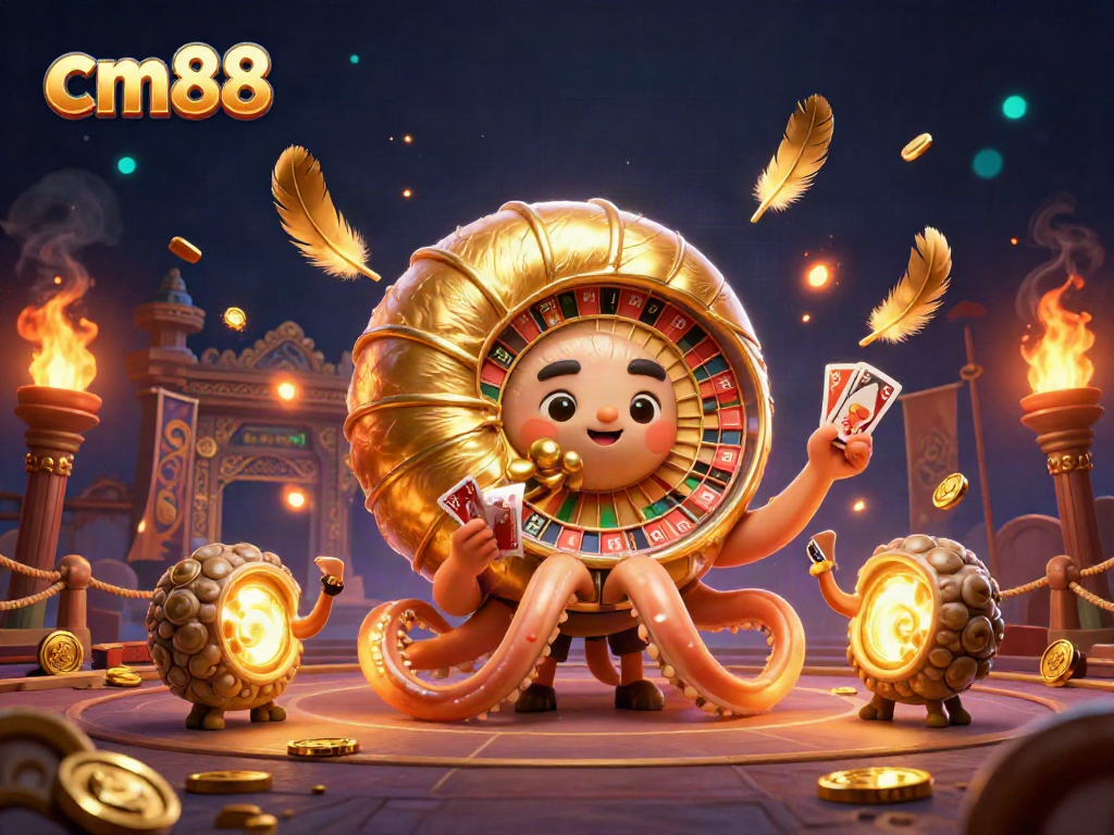 Experience exciting gameplay at cm88 with a vibrant 3D casino scene featuring a giant nautilus and glowing ammonites.