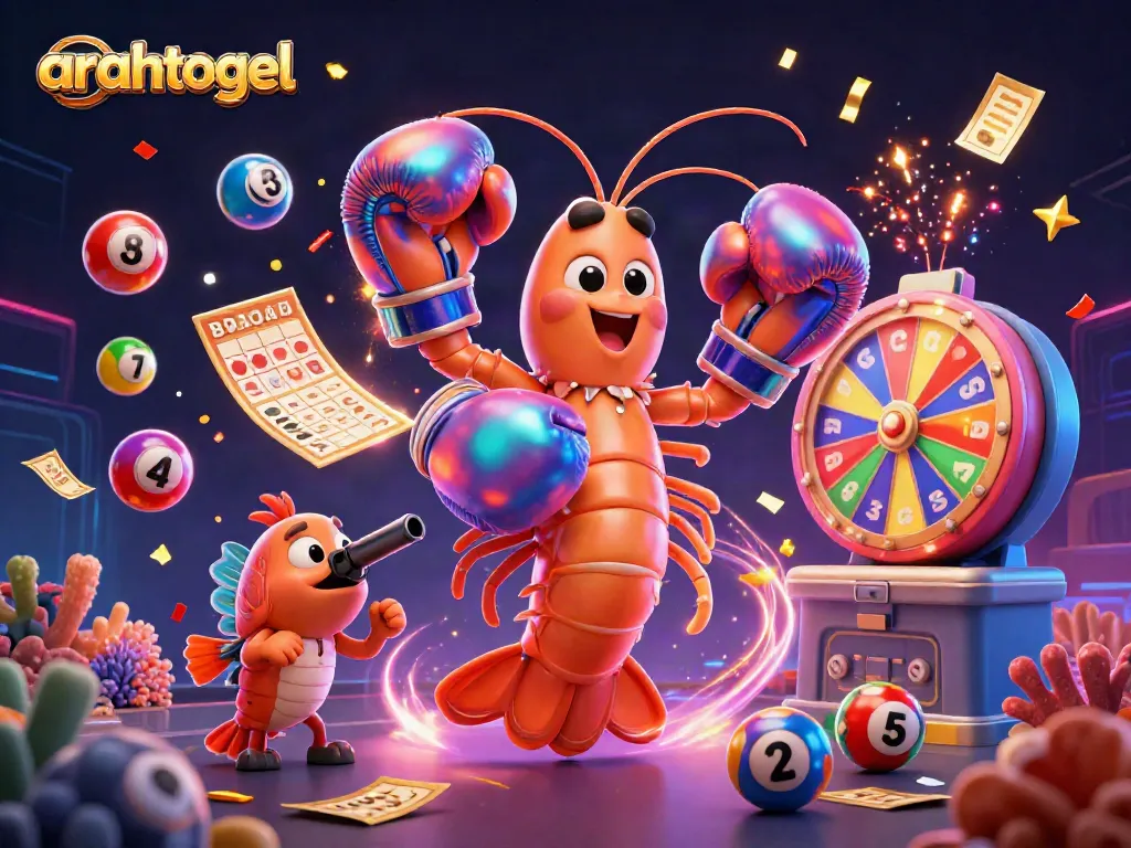 Engage with arahtogel through fun, dynamic lottery elements featuring vibrant characters and energetic casino activities.