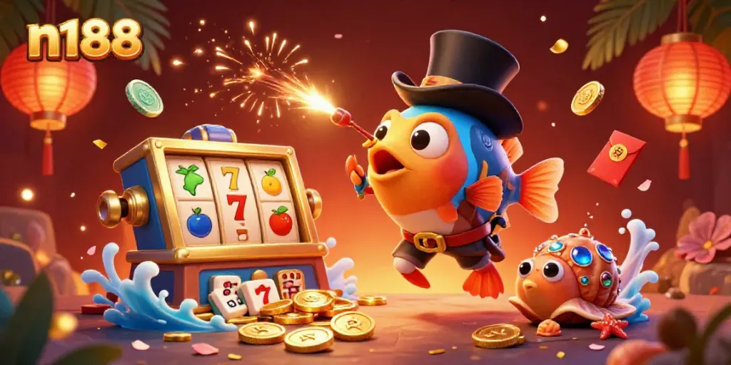 Engage with n188's thrilling jackpot experience illustrated by a whimsical deep-sea adventure.