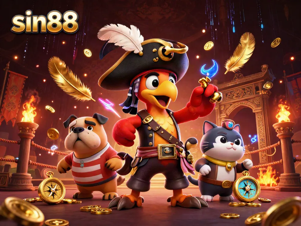 Experience thrilling gameplay with sin88, featuring vibrant pirate characters and dynamic casino elements.