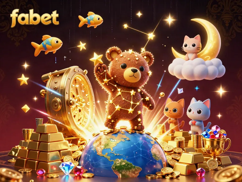 Win big with fabet as the constellation bear scoops coins in a vibrant casino adventure.