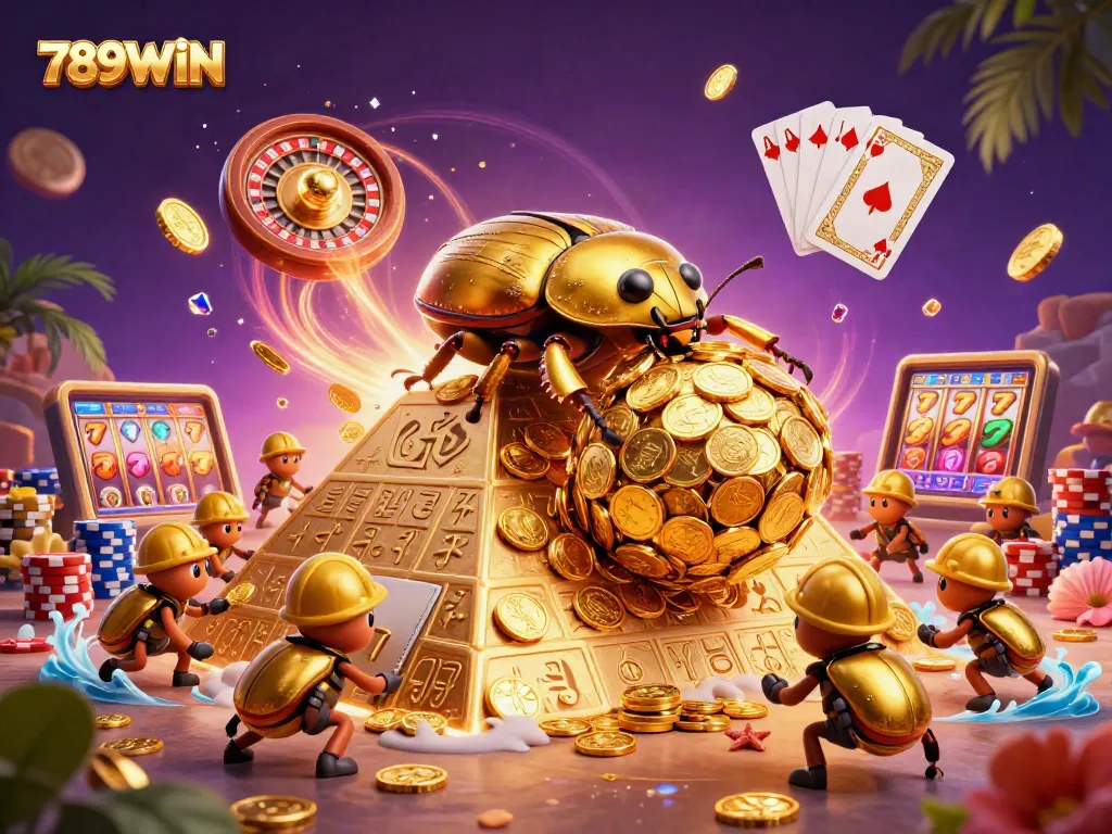 Experience the thrill of gambling with 789WIN in this vibrant casino-themed illustration.