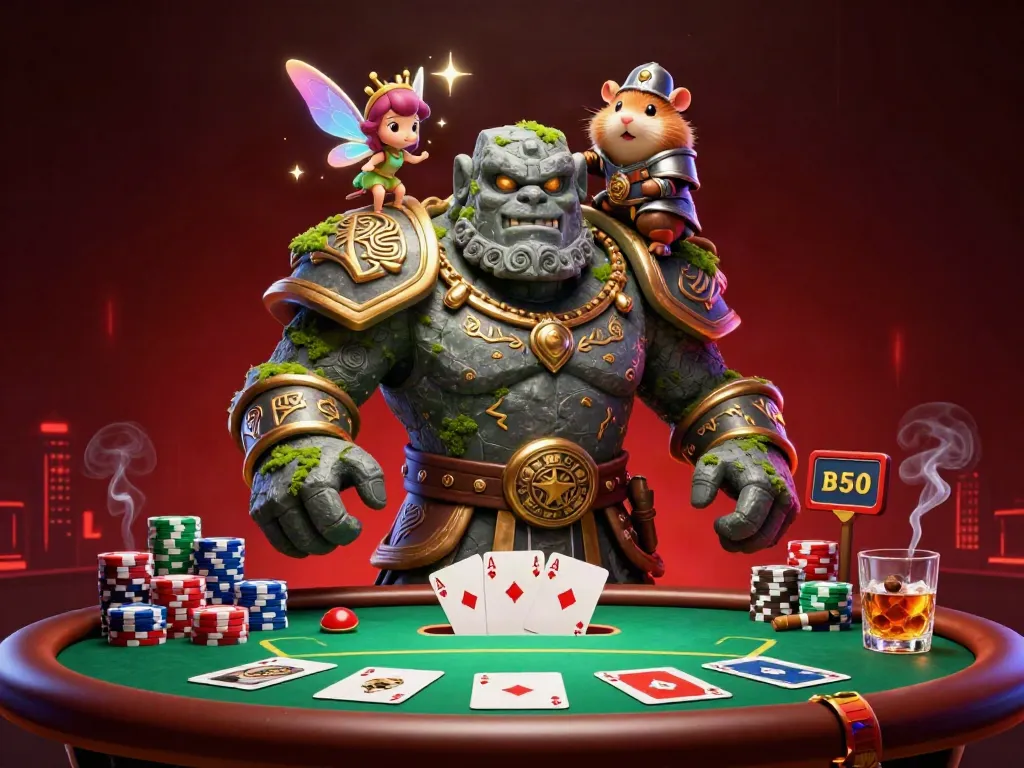 Experience the thrill of poker with 8s surrounded by magical characters and vibrant casino elements.