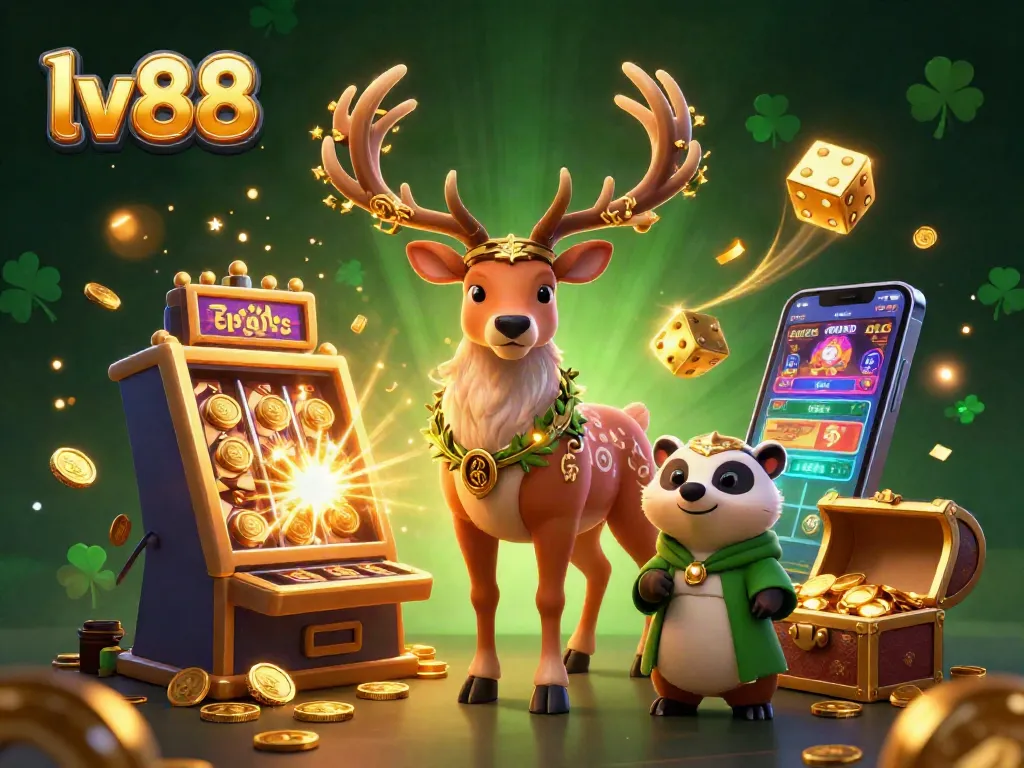 Engage with lv88’s thrilling gaming experience featuring a vibrant 3D casino illustration of a jackpot celebration.