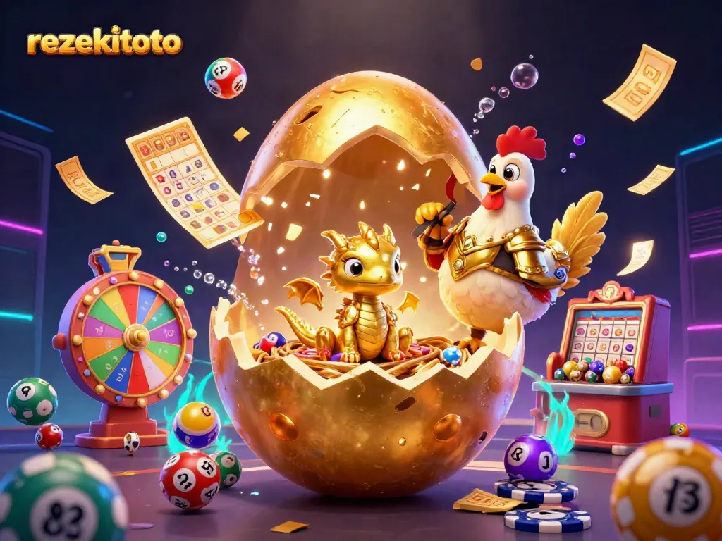 Experience thrilling slots with rezekitoto's vibrant gaming scene featuring a golden dragon and lively elements.