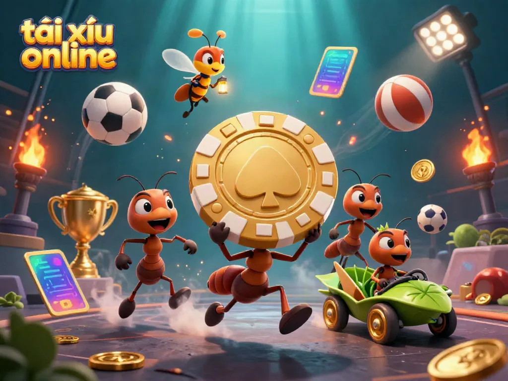 Experience the thrill of tài xỉu online with energized cartoon ants in action.