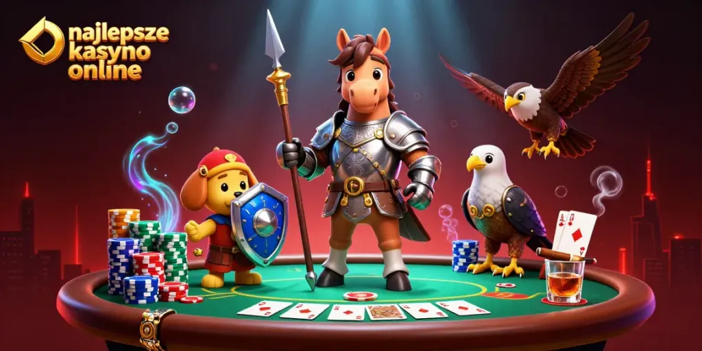 Engage with the najlepsze kasyno online in an adventurous casino scene packed with action and vibrant colors.