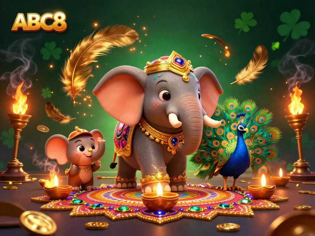 Experience the thrilling games at ABC8 with vibrant slot reels and golden elements.