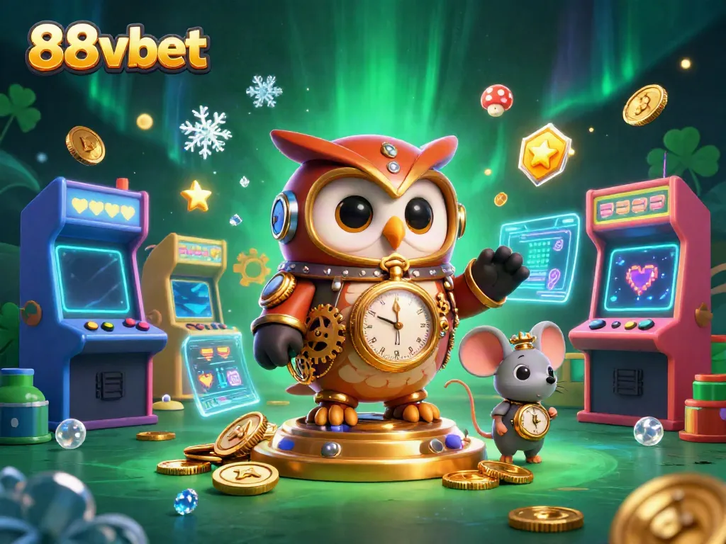 Experience the excitement of 88vbet with a fantastical 3D casino scene featuring time-traveler characters.