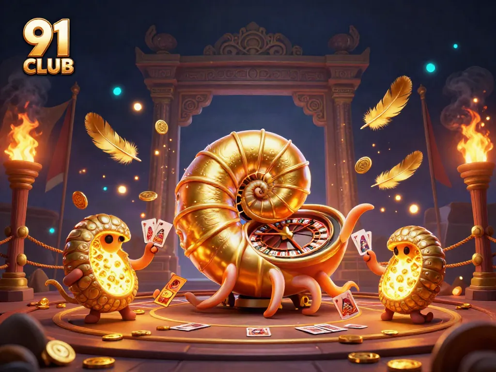 Engage in thrilling gameplay with 91 CLUB, featuring a nautilus roulette wheel and glowing ammonite companions.