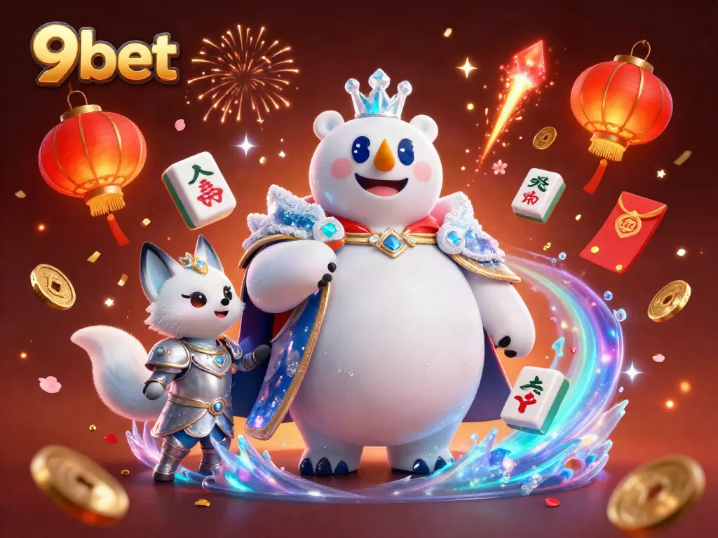 Join the excitement at 9bet with a vibrant 3D scene of casino-themed characters and elements.