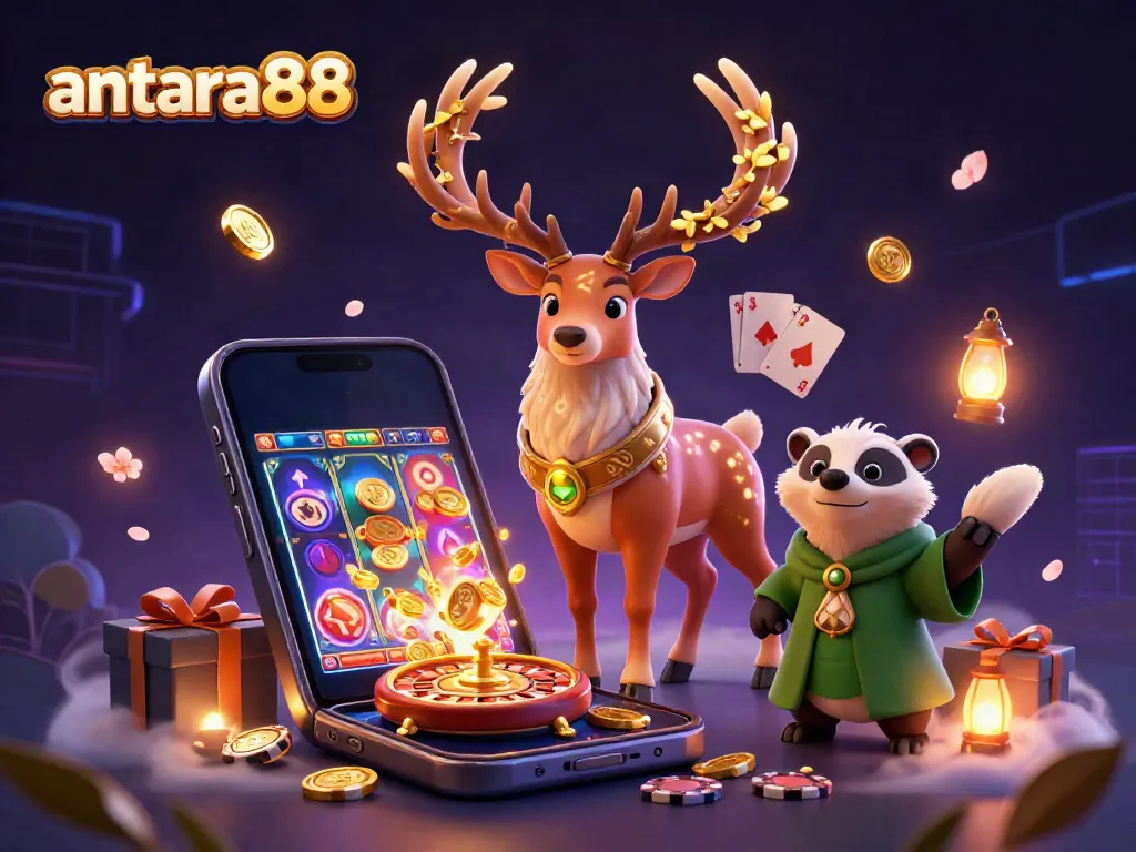 Experience the excitement of antara88 with a magical druid and badger in a vibrant casino scene.