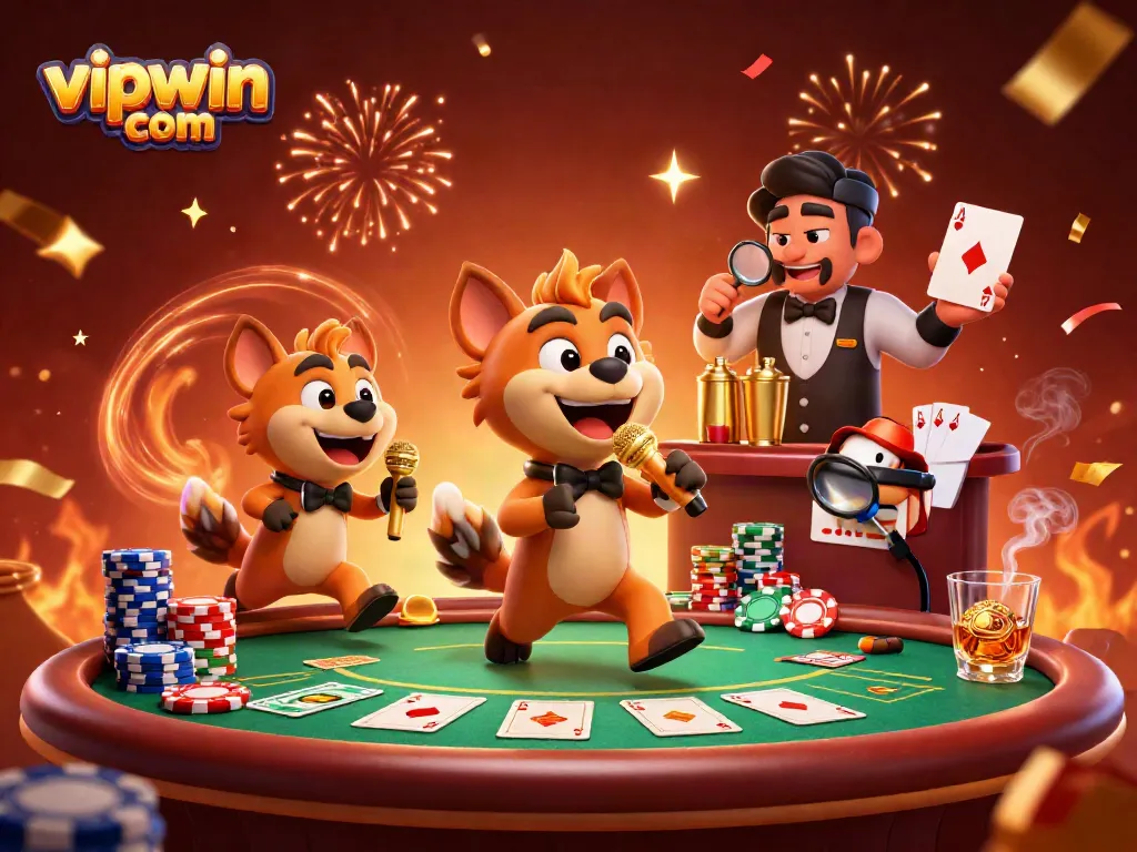 Experience excitement at vipwin com with lively hyenas in a bustling comedy casino club atmosphere.