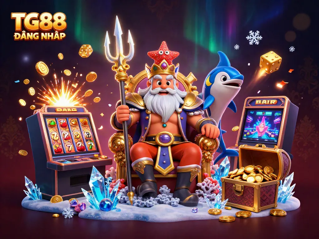 Engage with TG88 ĐĂNG NHẬP by exploring a dynamic casino scene featuring Neptune and vibrant gaming elements.