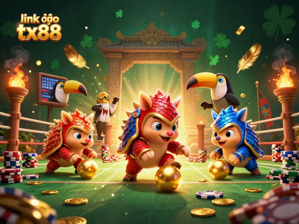 Engage with link vào tx88 through a dynamic casino scene featuring pangolins bowling with poker chips.