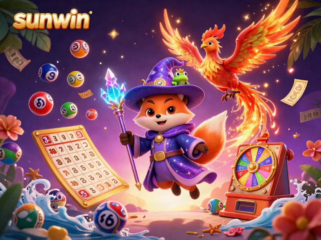 Enjoy winning with sunwin through dynamic lottery games and exciting visuals in this captivating illustration.