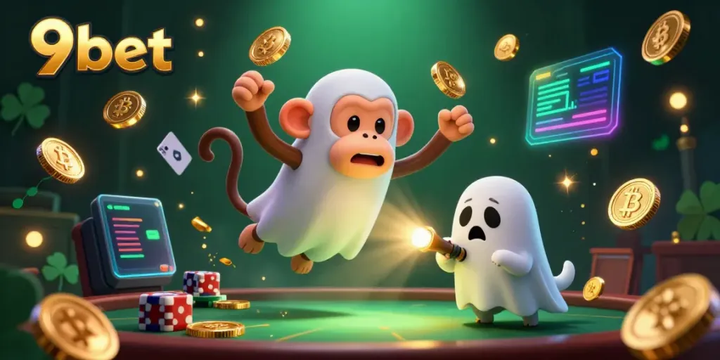 Experience thrilling gambling at 9bet with engaging characters in a vibrant casino scene.