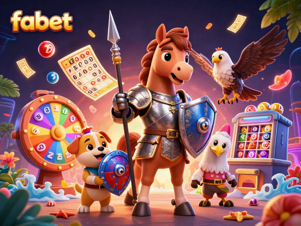 Experience thrilling gameplay with fabet's dynamic lottery scene, featuring a knight, puppy, and falcon.