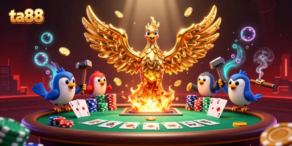 Experience thrilling gameplay with ta88 casino, where golden phoenixes steal the show amid vibrant poker chaos.