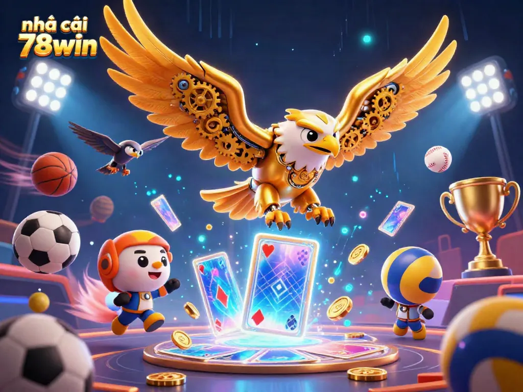 Experience the thrill of playing at nhà cái 78win showcased in a vibrant 3D casino scene filled with dynamic elements.