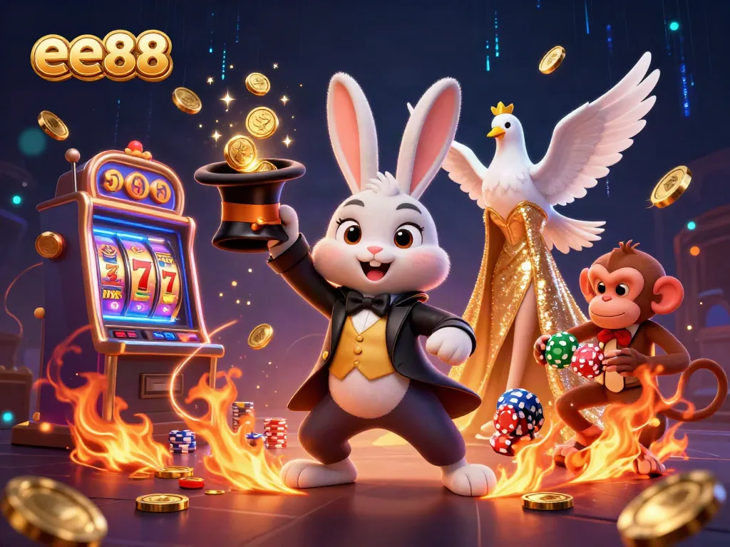 Experience thrilling action at ee88 with a magician rabbit and vibrant casino elements.