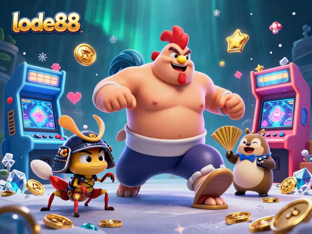 Experience the excitement of lode88 with a colorful 3D digital casino landscape, showcasing vibrant game elements.