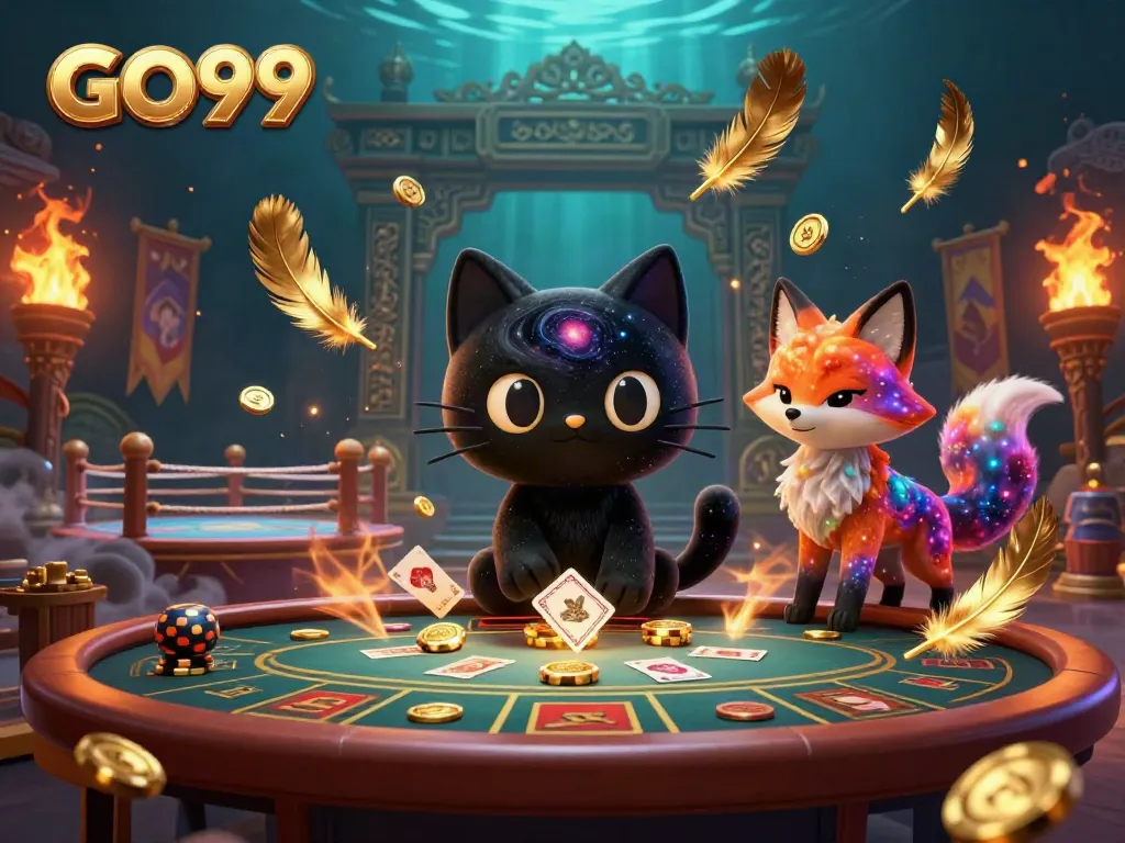 Engage in thrilling gameplay at GO99 as the gravitational black hole cat pulls in winnings amid a cosmic casino backdrop.