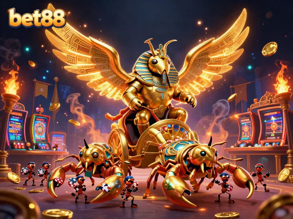 Experience the thrilling world of bet88 with golden elements and dynamic characters in this casino scene.