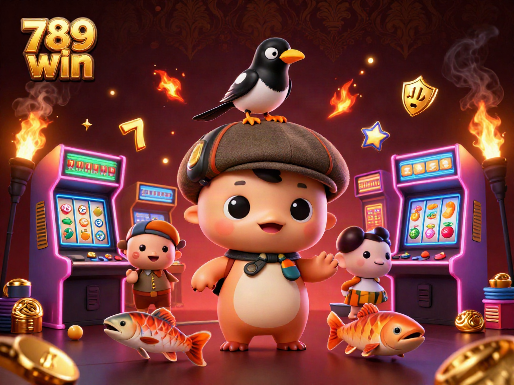 Play and win with 789 win Casino featuring baby Nessie, a gold magpie, and playful slot symbols.