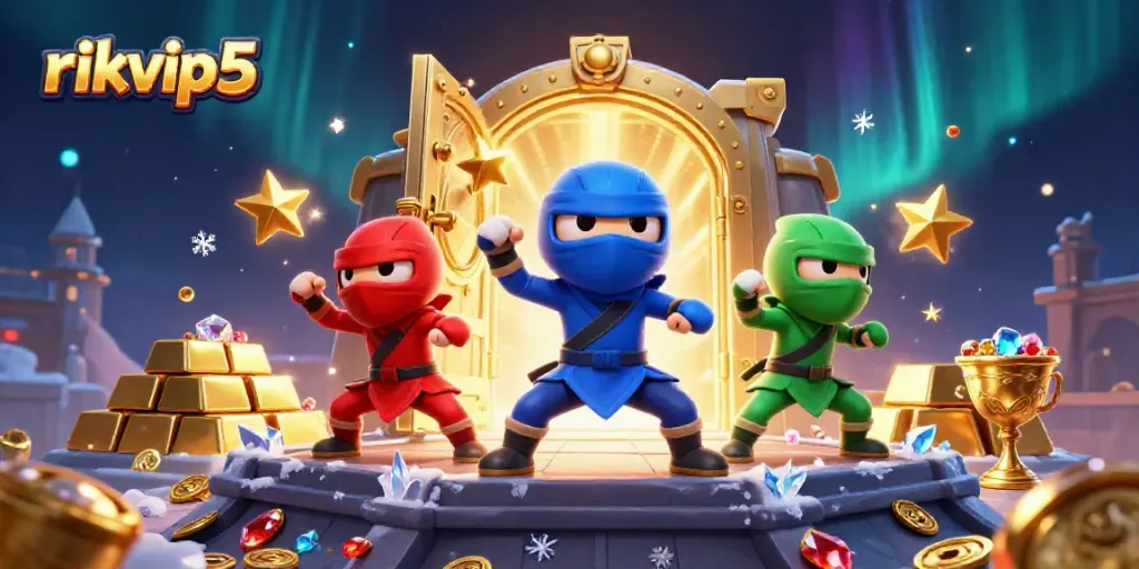 Experience thrilling adventures in rikvip5, where vibrant chameleon ninjas engage in epic battles surrounded by treasures.