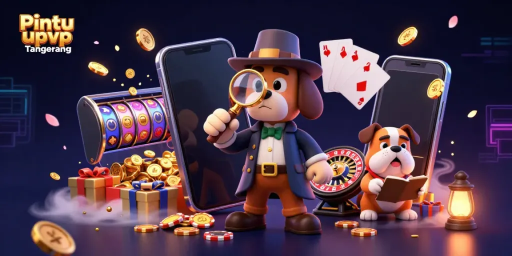 Pintu upvc Tangerang leads the way with a 3D detective uncovering clues and treasures in a vibrant gambling scene.