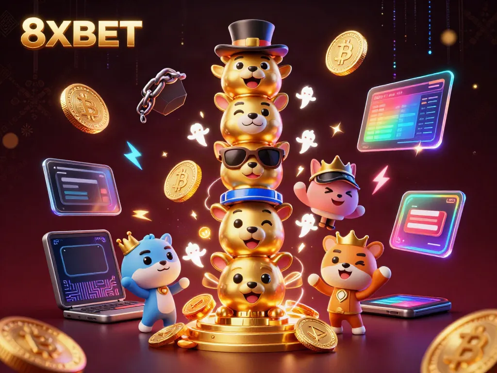 Engage with exciting gaming at 8XBET, showcasing vibrant casino elements in a rich scene.