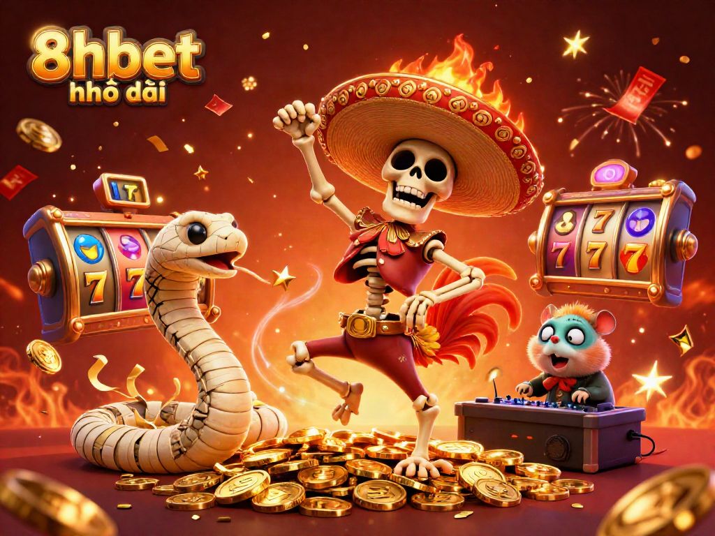 Spin to win with 8xbet nhà cái showcasing vibrant casino elements and lively characters in celebration.